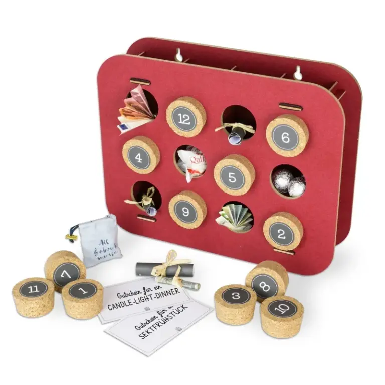 Geldgeschenk Hochzeit - SURPRISA Geschenk-Kalender - Kreative Geschenkverpackung für Frau, Freundin, Mama - 12 individuelle Geschenke - Rot