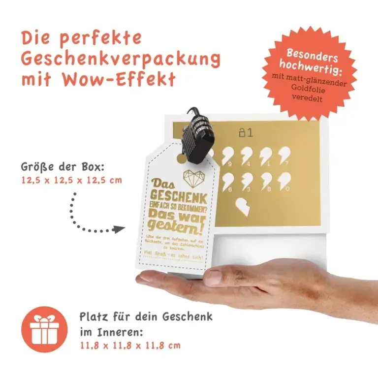 Geschenkbox Hochzeit „Herz & Gold“ – luxuriöse Rätselbox für Geldgeschenke