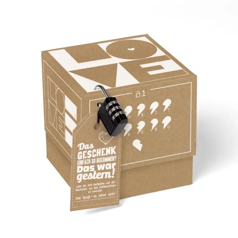 Nachhaltige Rätselbox Liebe – originelle Geschenkverpackung Kraftpapier