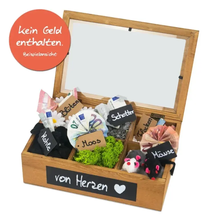Schotter-Schatulle – Geldgeschenk-Holzbox mit 6 Fächern