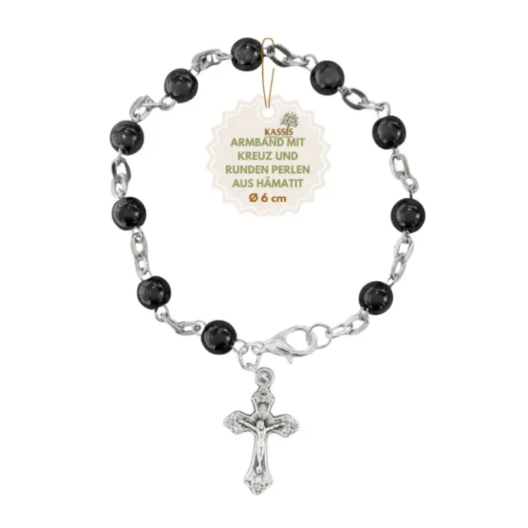 Hämatit Armband mit runden Perlen & Metallelementen | Perlenarmband für Damen & Herren