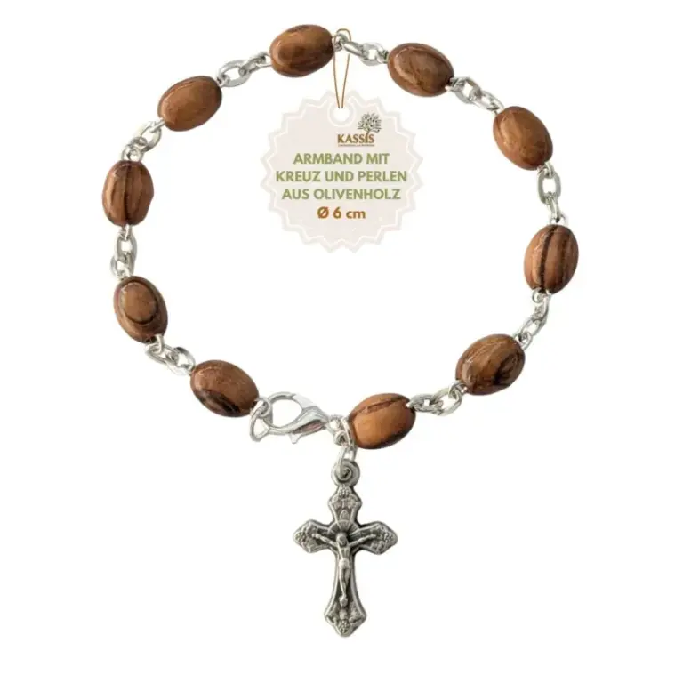 Olivenholz Armband mit ovalen Perlen | Perlenarmband Damen & Herren, Geschenk Taufe, Kommunion